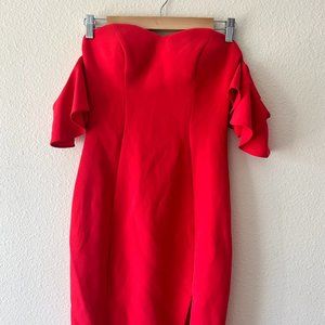 Red off shoulder dress